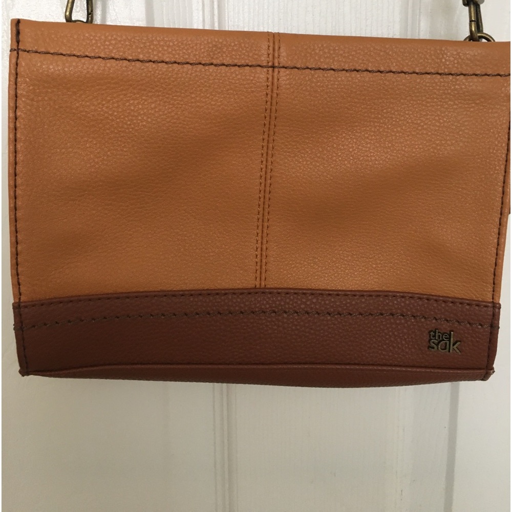 The Sak Clutch/Crossbody Bag.Unique Tri-color Cognac/Camel/Cream bag.